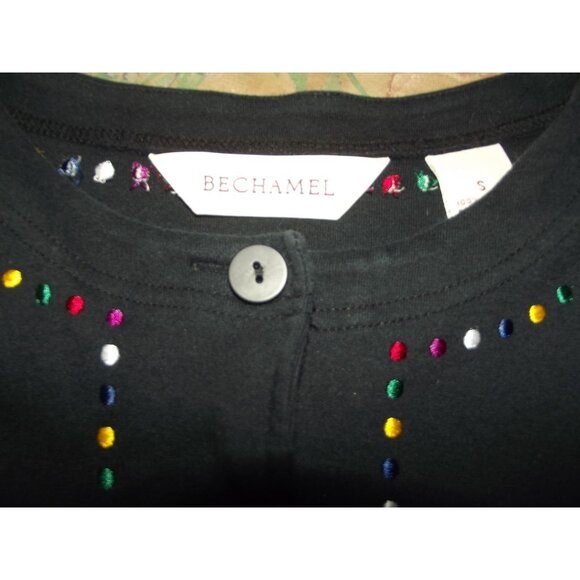 Bechamel Jacket Womens Small Black embroidered button knit cardigan crew neck - Picture 6 of 11